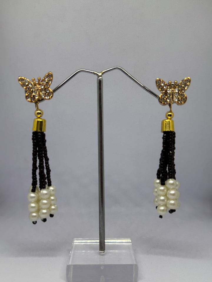 Dlush Long Flower Pearl Korean Earring for Women and Girls | 2 Pcs Combo