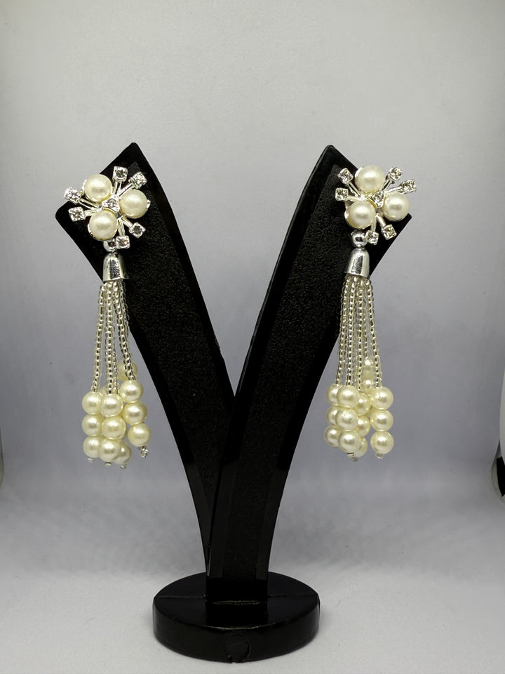 Dlush Long Flower Pearl Korean Earring for Women and Girls | 2 Pcs Combo